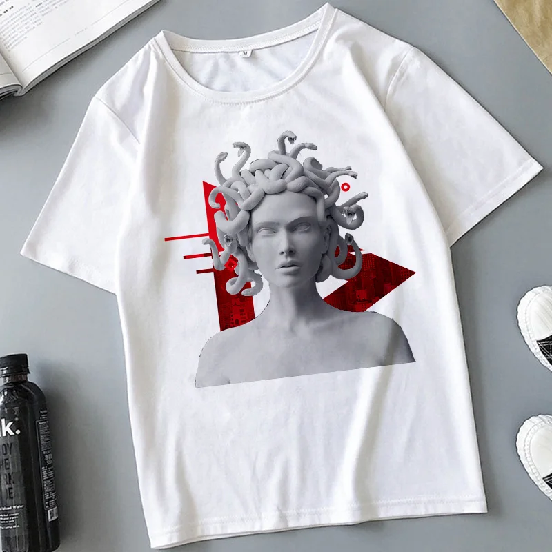Įdomus Gyvatės Galva Moterų Monstras Medusa Atspausdintas T-shirt Vasaros moterų Atsitiktinis Baltos spalvos Marškinėlius Harajuku Vintage mados viršūnes marškinėliai