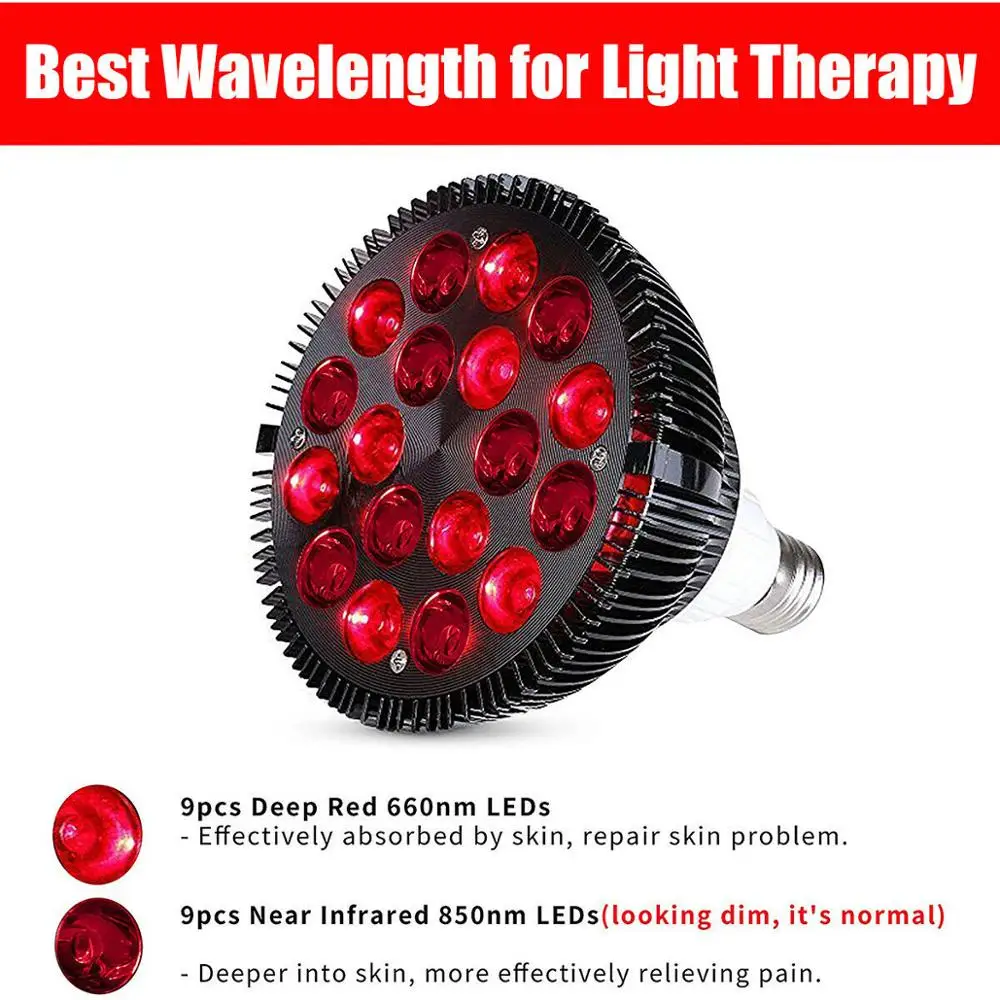 Raudonos Šviesos Terapijos Lempa, 54W 18 LED Infraraudonųjų spindulių Šviesą, Raukšlių Removel Terapijos Prietaisas, 660nm Raudona 850nm Infraraudonųjų spindulių Raudona Lemputė