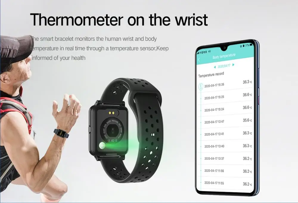 Už Xiaomi Redmi 9 Pastaba Pro Pastaba 9S Pastaba 8T Pastaba 7S Smart Watch Vyrų Kūno Temperatūros Matavimas, Širdies ritmo Fitness Tracker