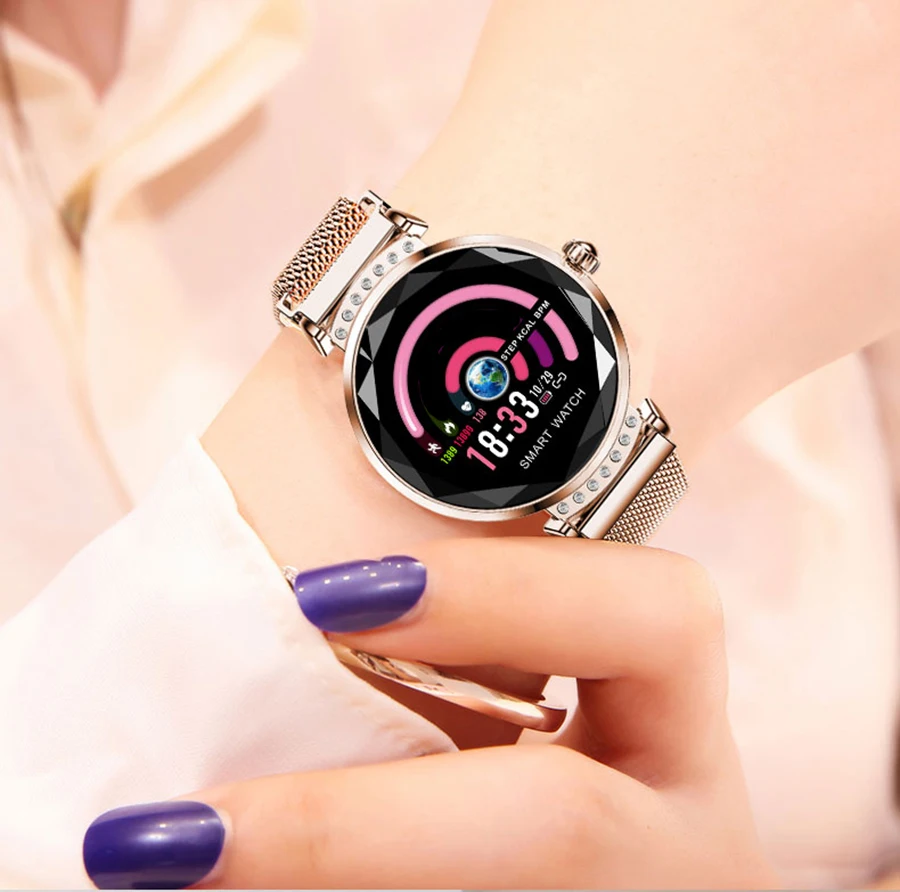 Naujausias Mados H2 Smart Watch Moterų 3D Diamond Stiklo Širdies ritmas, Kraujo Spaudimas, Miego Stebėti Geriausia Dovana Smartwatch
