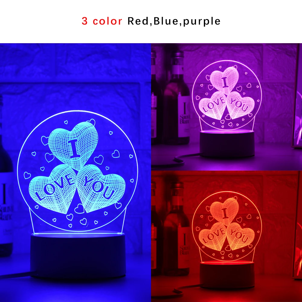 Naujos I LOVE YOU 3D Lempos Kūrybinės 3 Spalvų Naktį Žibintai Naujovė Iliuzija Naktį Lempos Iliuzija Stalo Lempa Namų Dekoratyvinės Šviesos