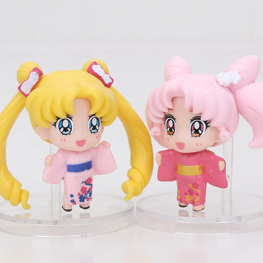 6Pcs/daug Sailor Moon kimono chibi mėnulis, Marsas, Jupiteris Venera Merkurijus Q Versija anime Pvc Veiksmų Skaičius, Modelis Žaislas pakabučiai paketų prižiūrėtojų raktinę