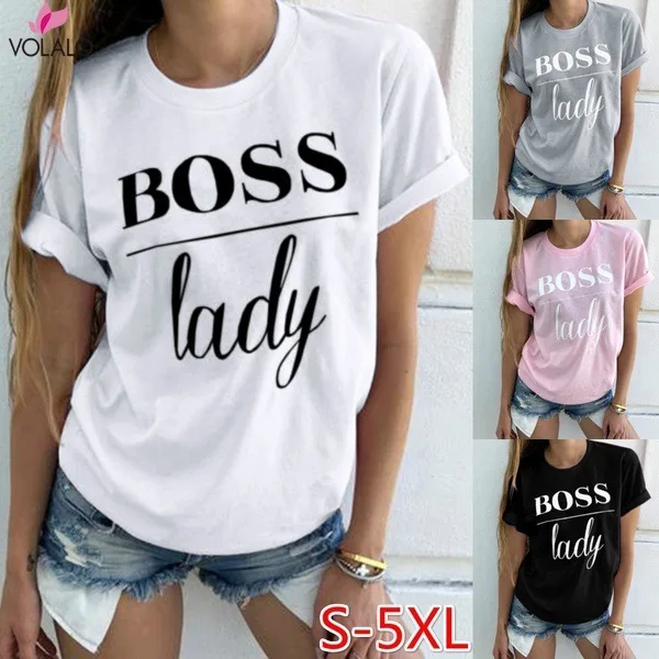 2020 NAUJAS Vasaros Moterų Mados Atsitiktinis Raidžių Spausdinti Bosas T-shirt Viršūnes Lady Spausdinti trumpomis Rankovėmis Viršūnes