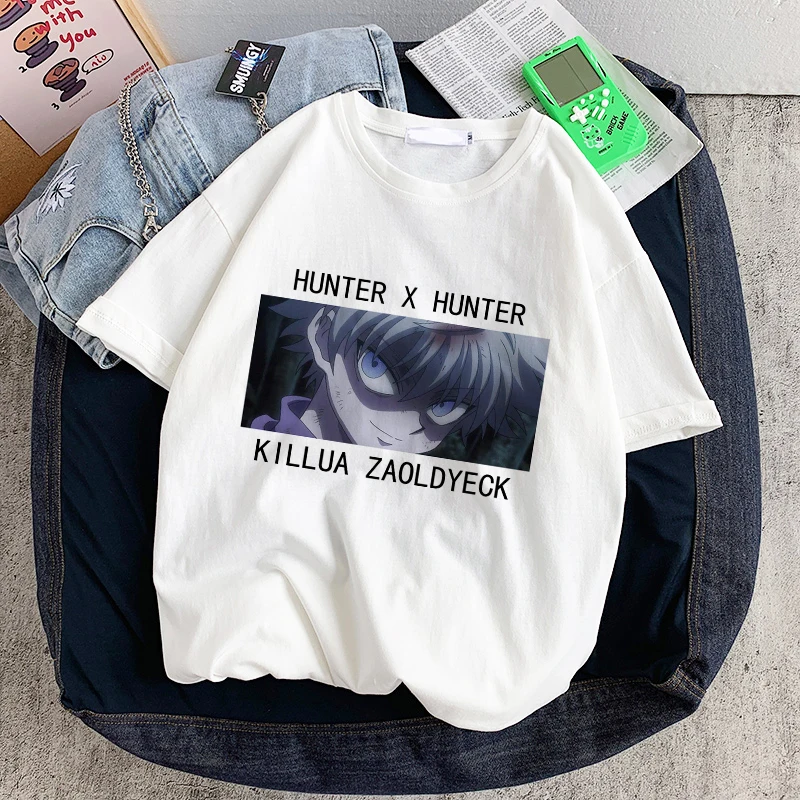 Japonų Anime, Hunter X Hunter Killua Harajuku Negabaritinių Marškinėlius Vintage Drabužių Ullzang Vasaros trumpomis Rankovėmis Viršūnes Femme T-shirts