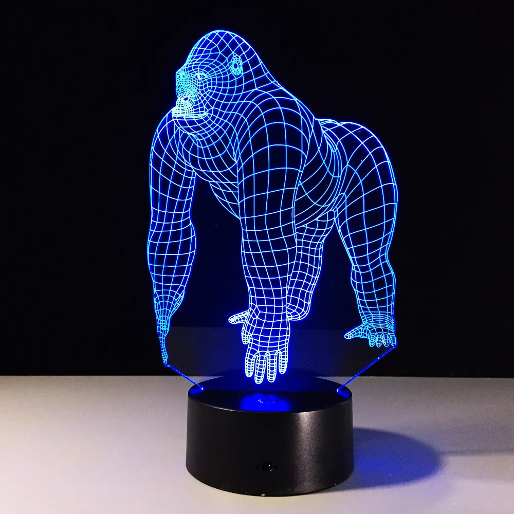 Žmonės Gorila Lempos 2D Akrilo Skydelis 3D Iliuzija Naktį Šviesos Gyvūnų Ape Forma Flash Žaislas Vaikams