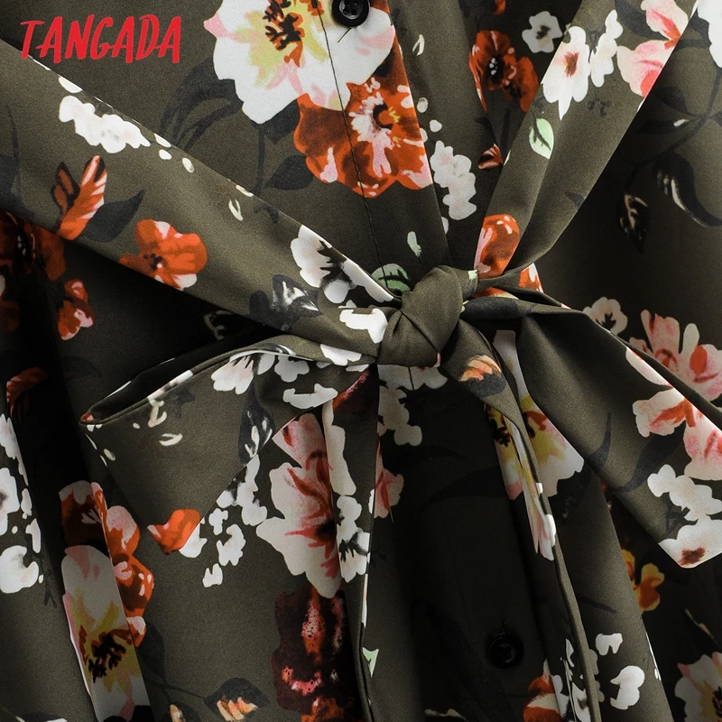 Tangada 2021 Moterų Mados Gėlių Spausdinti Šifono Marškinėliai Suknelė ilgomis Rankovėmis Office Ponios Midi Suknelė Su Brūkšniu 2F164
