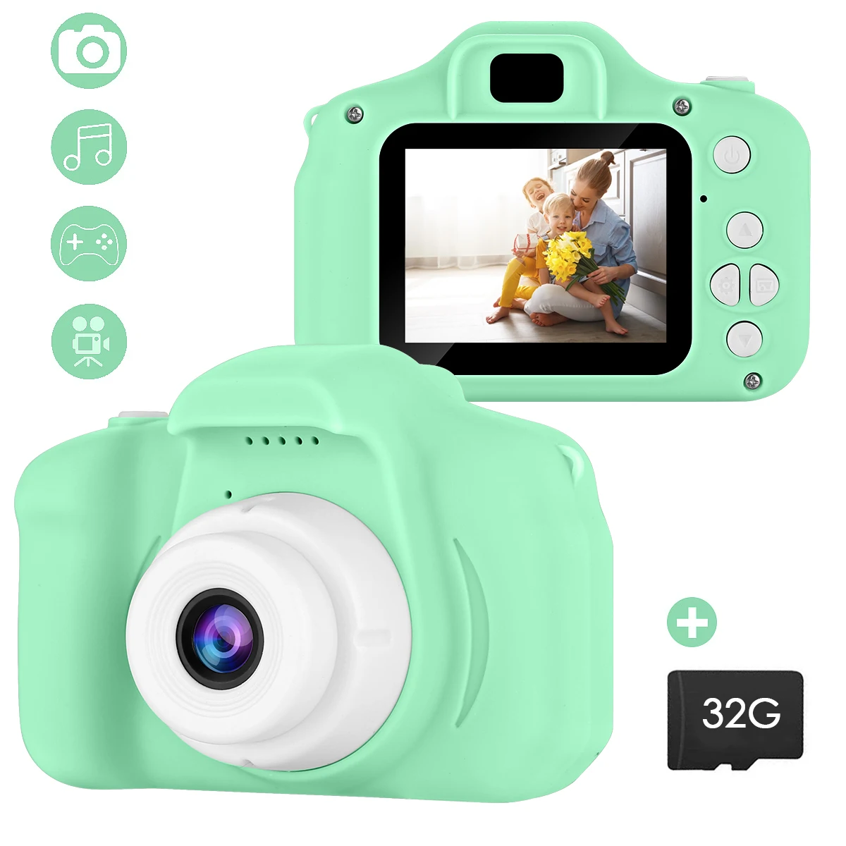 Vaikai Kamera 13MP Objektyvas 2inch HD Ekranas, Mini Skaitmeninis Fotoaparatas USB Įkrovimo Su 32G Atminties Kortelę Vaikų Berniukų, Mergaičių Dovana