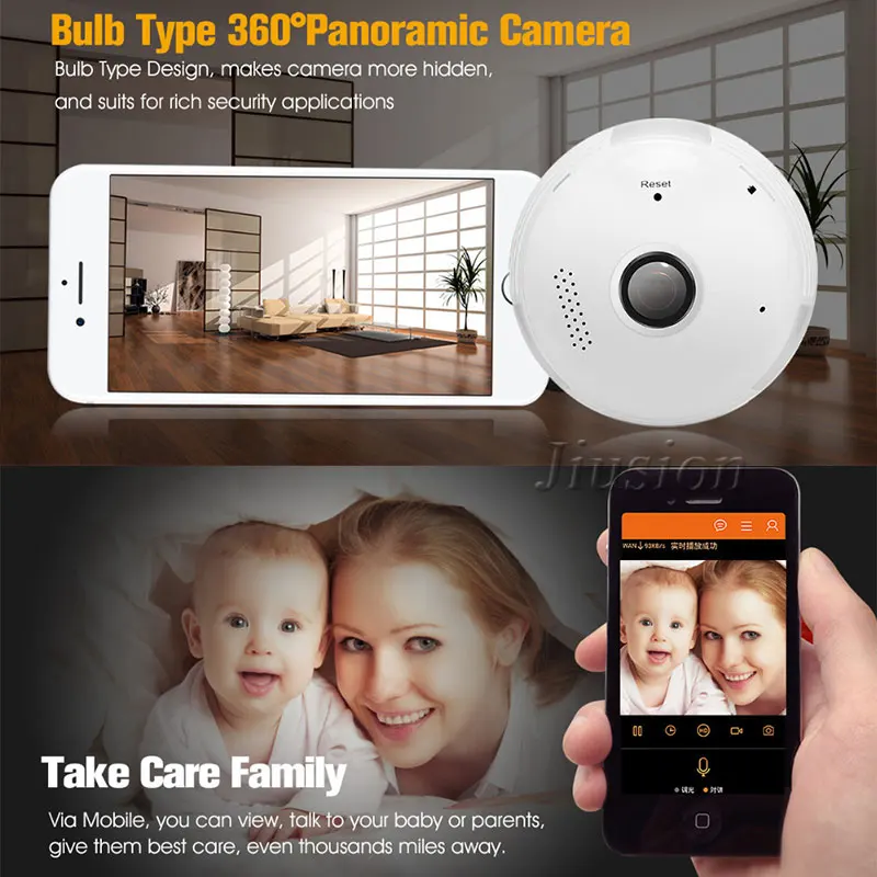 960P Home Security VAIZDO Mini Wifi Kamera Vaizdo Camaras 360 Kamera Lampada Panoraminio vaizdo Kameros Lemputė Smart IP Mikro Kamera