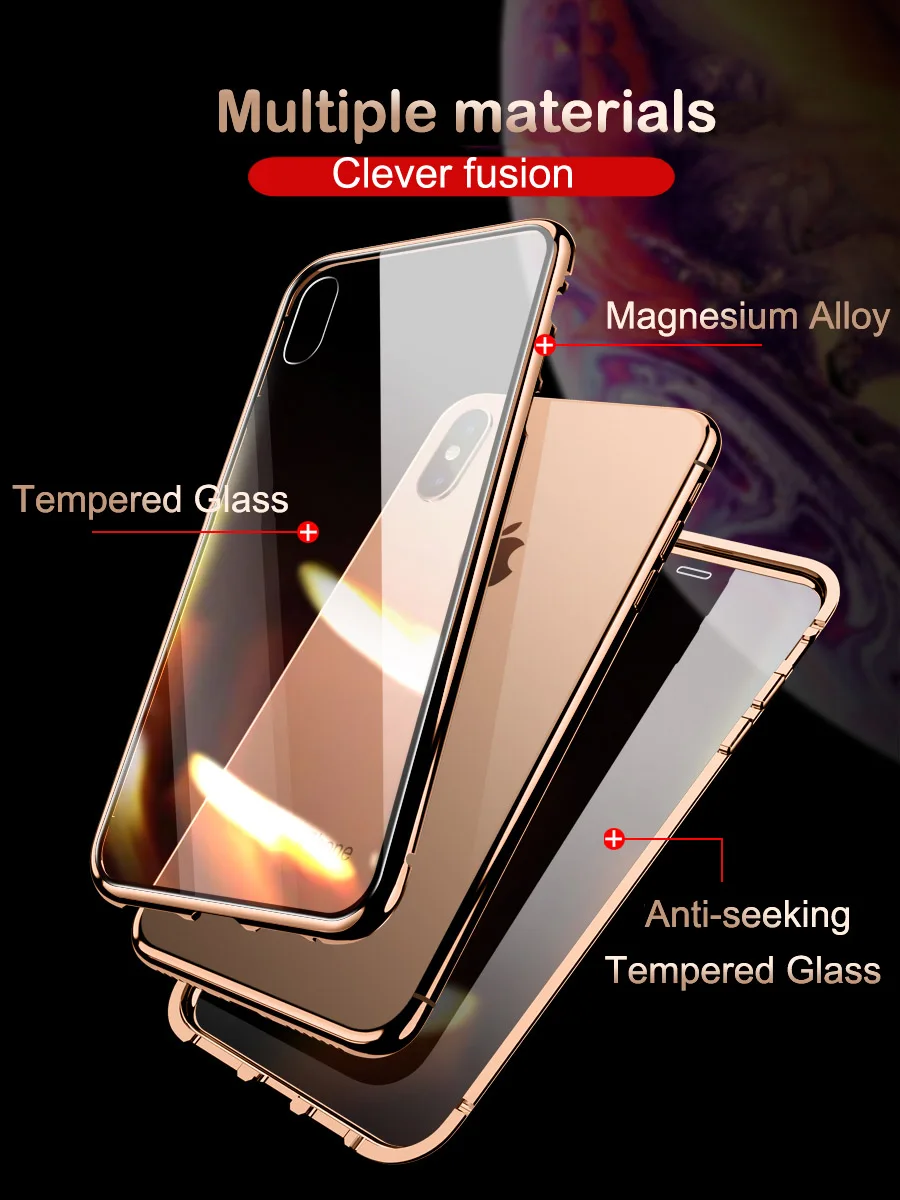 360 Prabanga Magnetinio Atveju iPhone, 11 Pro XS Max Atveju Grūdinto Stiklo Dangtelis Apple iPhone 7 8 Plus X XR Atveju Screen Protector