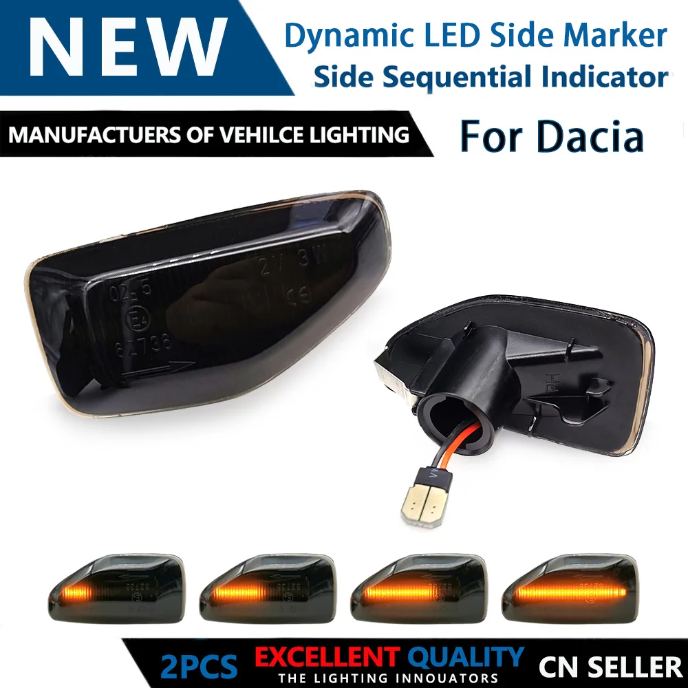 2vnt Dinaminis LED Šoniniai Gabaritiniai Posūkio Signalo Indikatorius Kartotuvas Lempa Dacia Duster 