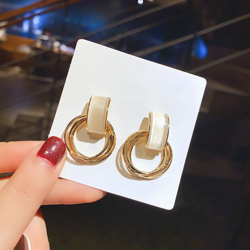 Adata Mados Opal geometrinis apskrito Stud Auskarai Paprastų Moterų Mažųjų Earings Bijoux Didmeninės