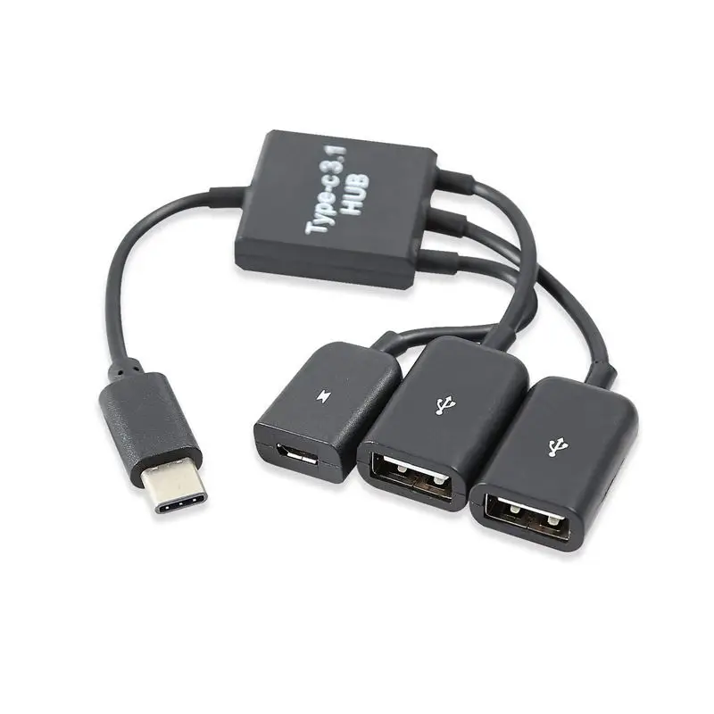 USB 3.1 C Tipo Vyrų ir 2 Dual USB-A 2.0 Female + Micro-USB Moteris 3 in 1 OTG HUB
