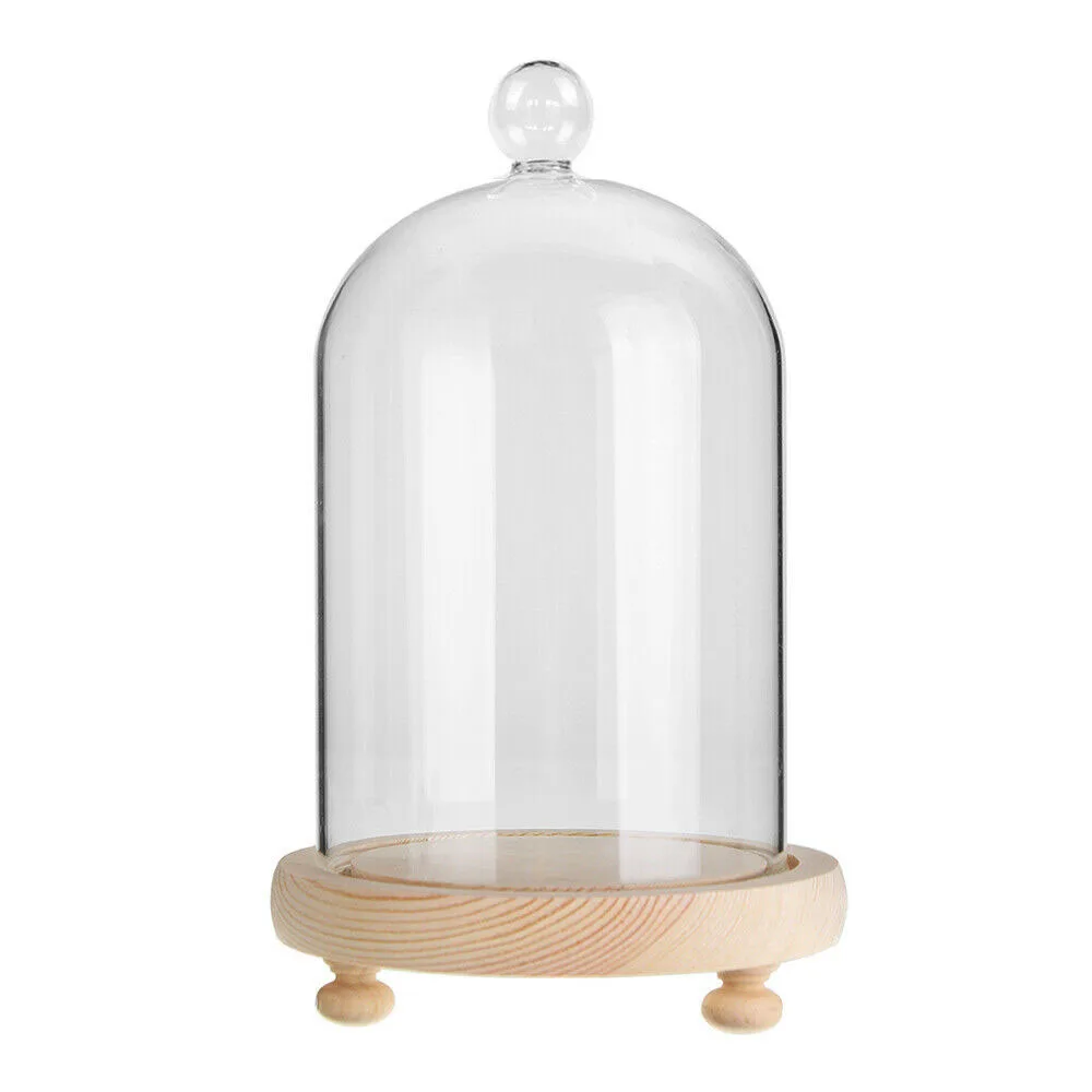 10*19cm Aiškiai Stiklo Ekranu Dome Stiklo Sausų Gėlių Vaza Cloche Dome Jar Bell Ekranas su Mediniais Kalėdų Dovana