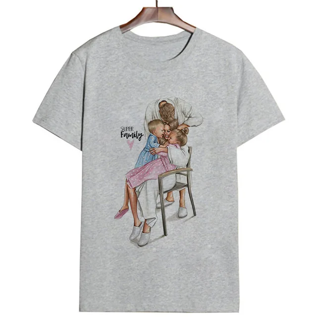 2019 Mama Mergaičių marškinėliai Super Mama Mergaitė Laišką Spausdinti Vasarą Moterys korėjos Mados Drabužių Streetwear 