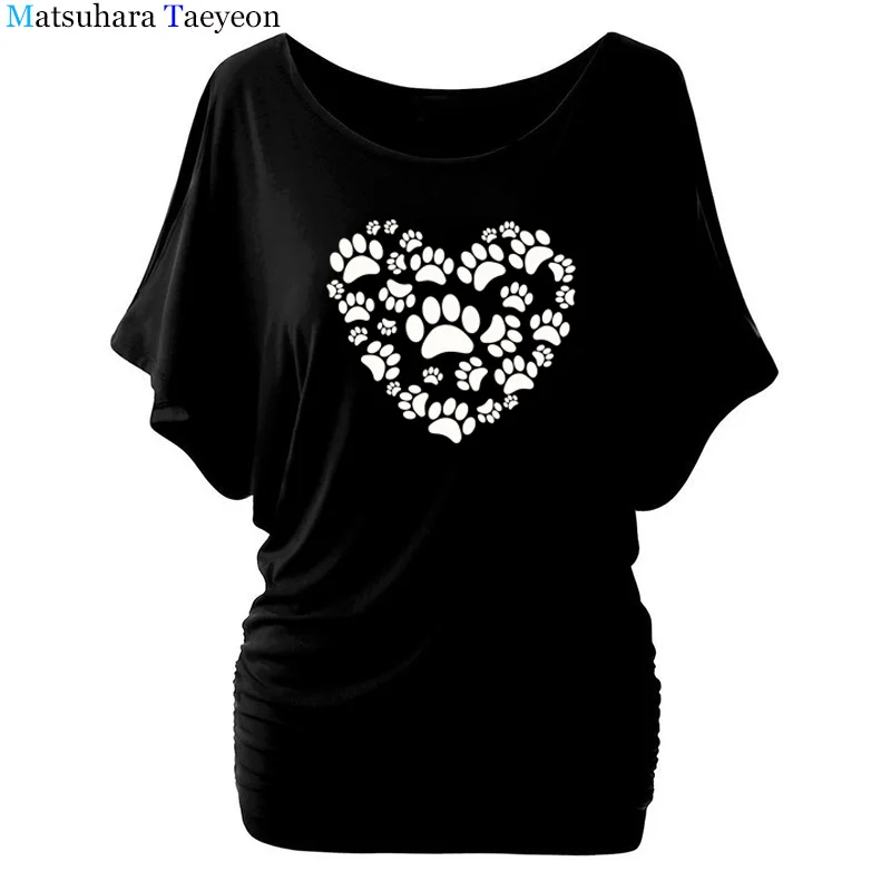 Mados Moterų drabužių Mielas Šuo Letena Spausdinti Ant Jūsų Širdies Sienelės Anime Tee marškinėliai Moterims Viršuje Batwing Rankovėmis Moteriška apranga marškinėliai