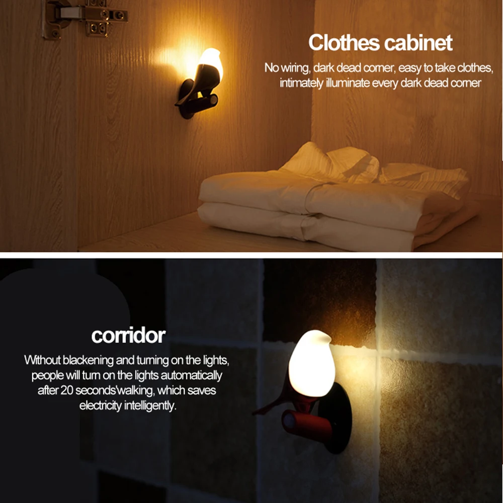 LED Paukščių naktį šviesos miegamojo puošimas lempos žmogaus judesio jutiklis šviesos įkrovimo pritemdomi, virtuvė, koridorius, gyvenamasis kambarys apdaila