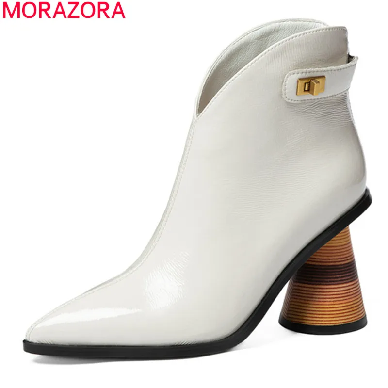 MORAZORA 2020 m. natūralios odos batus storu aukšti kulniukai pažymėjo tne batai rudens-žiemos mados moterų batai juoda balta