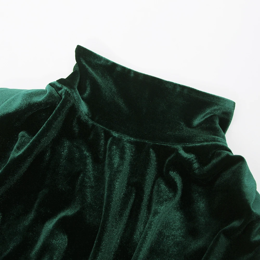 Karlofea Elegantiška Vintage Žalia Įžymybė Šalis Suknelė Rudens Žiemos Minkštas Aksominis Mini Suknelė, Prašmatnus Rankovių Bodycon Ruched Suknelės