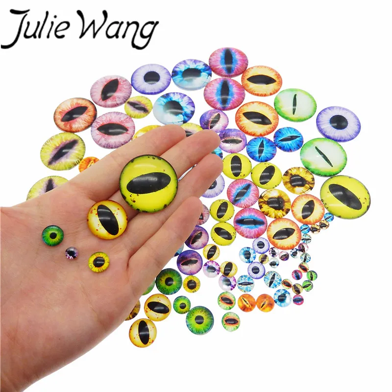 Julie Wang 50 Porų Stiklo Dragon Eye Cabochons Sumaišyti 5 Dydžių Gyvūnų Katinas Demonas Akių 