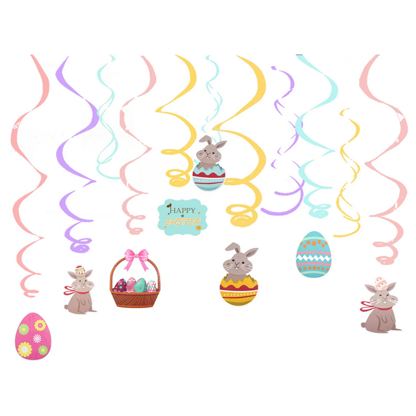 24PCS Velykų Kiaušinių, Bunny Krepšelį Lubų Sienos Kabo Swirls Spiralės Papuošalų Rinkinys Šalies Prekių velykų puošmena Namų Dekoro