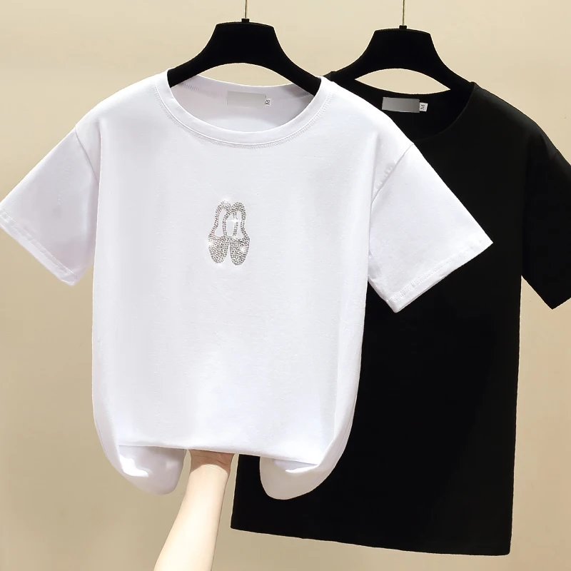Gkfnmt Balti marškinėliai Moterims Topai Vasaros Plius Dydis Mados korėjiečių Drabužius Moteriai, Marškinėlius trumpomis Rankovėmis Black Diamond Tee Marškinėliai Femme
