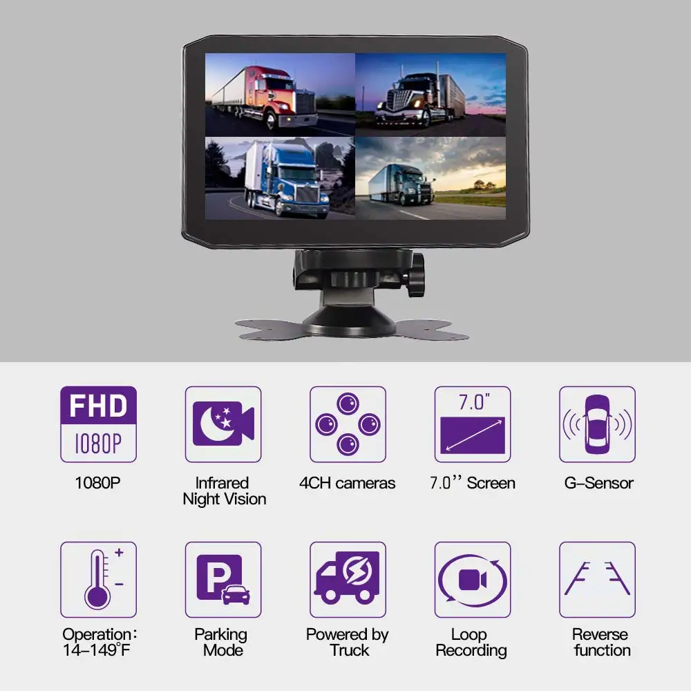 SYS 4CH 1080P WiFi Sunkvežimių Brūkšnys cam DVR su Atsargine Kamera, Diktofonas, 7.0