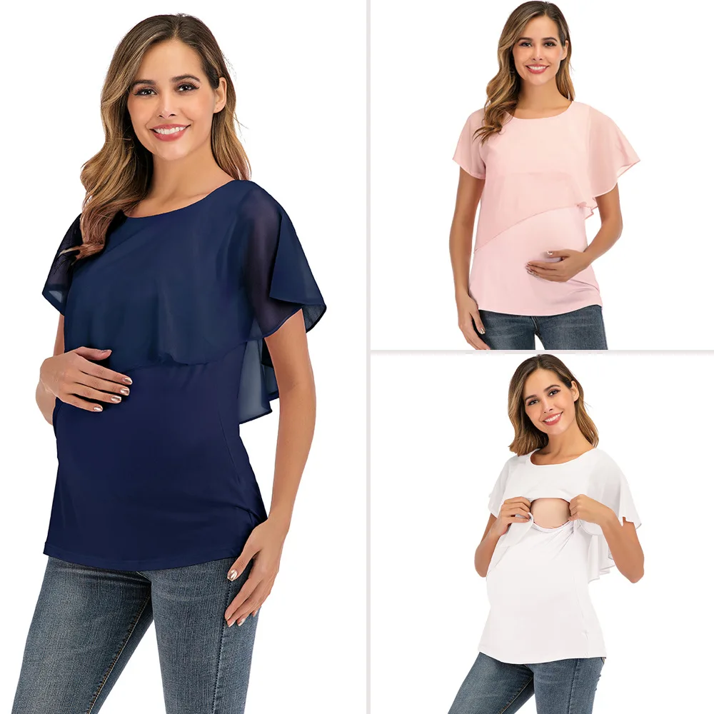 2020 metų Vasaros Mados Moterų Motinystės Slaugos trumpomis Rankovėmis Viršūnes Kietas Krūtimi T-shirt Nėščioms Drabužius Motinystės Drabužiai