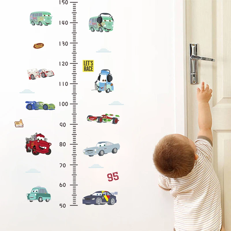 Animacinių filmų Disney Automobilių 3 PVC Sienų Lipdukai Vaikų Kambario Aukštis Priemonė Namų Kambarį Dekoro Augimo Diagramos Freskos Sienos Meno Lipdukai