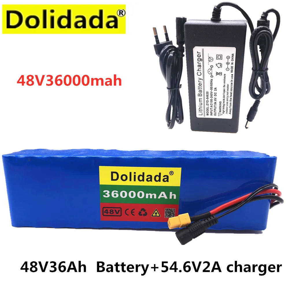 Dolidada XT60 sąsaja 48V akumuliatoriaus 13S3P 36Ah baterija 500W didelės galios baterija 48V36000mAh Ebike elektrinių dviračių (BMS)+Kroviklis