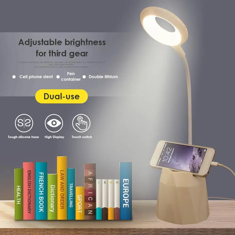 LED Stalo Lempa USB Įkrovimo lizdas Lempos, Sulankstomas Skaityti Šviesos Pen Saugojimo Savininkas Telefono Laikiklis Pritemdomi Touch Stalo Lempa Biuras Šviesos