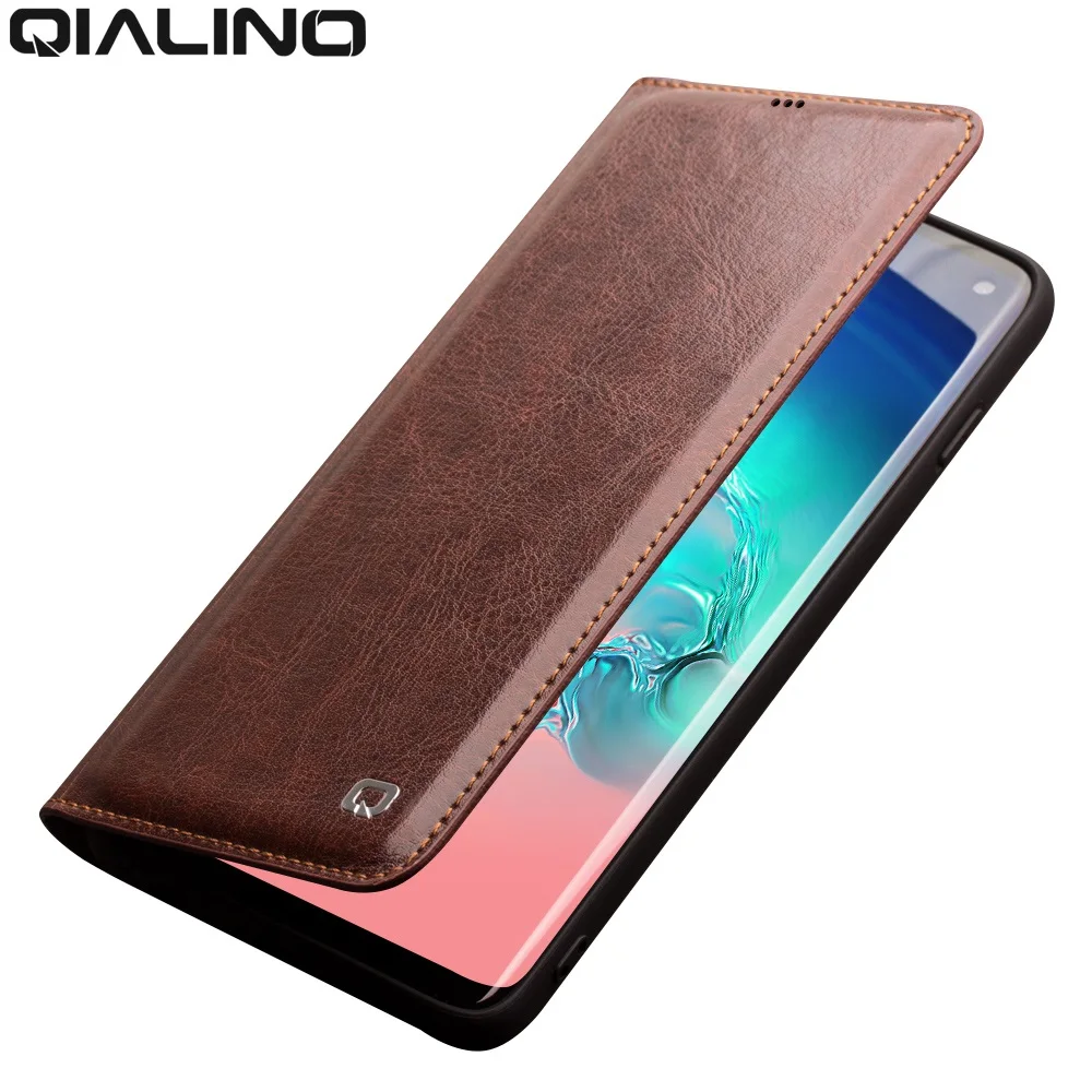 QIALINO Originali Odinis dėklas, skirtas Samsung Galaxy S10 Maišelį Kortelės Lizdas Ultra Plonas Flip Cover for Galaxy S10+ Plius 5.8/6.2 colių
