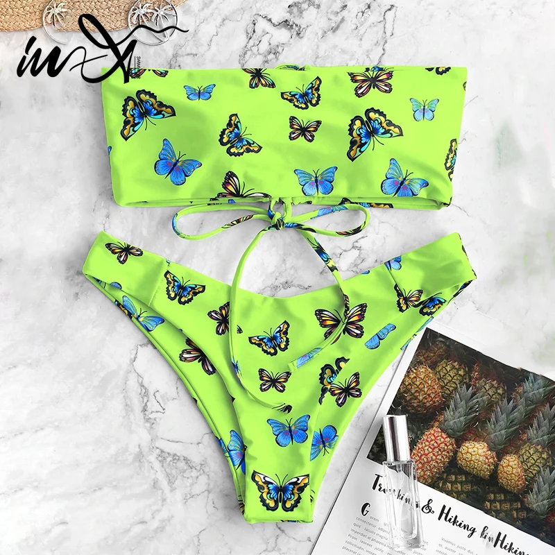 Be-X Seksualus bandeau neon bikini 2020 Nėrinių maudymosi kostiumėlį su drugelio Stebėjimo maudymosi kostiumėliai moterims besimaudančių biquinis maudymosi kostiumas XL nauja