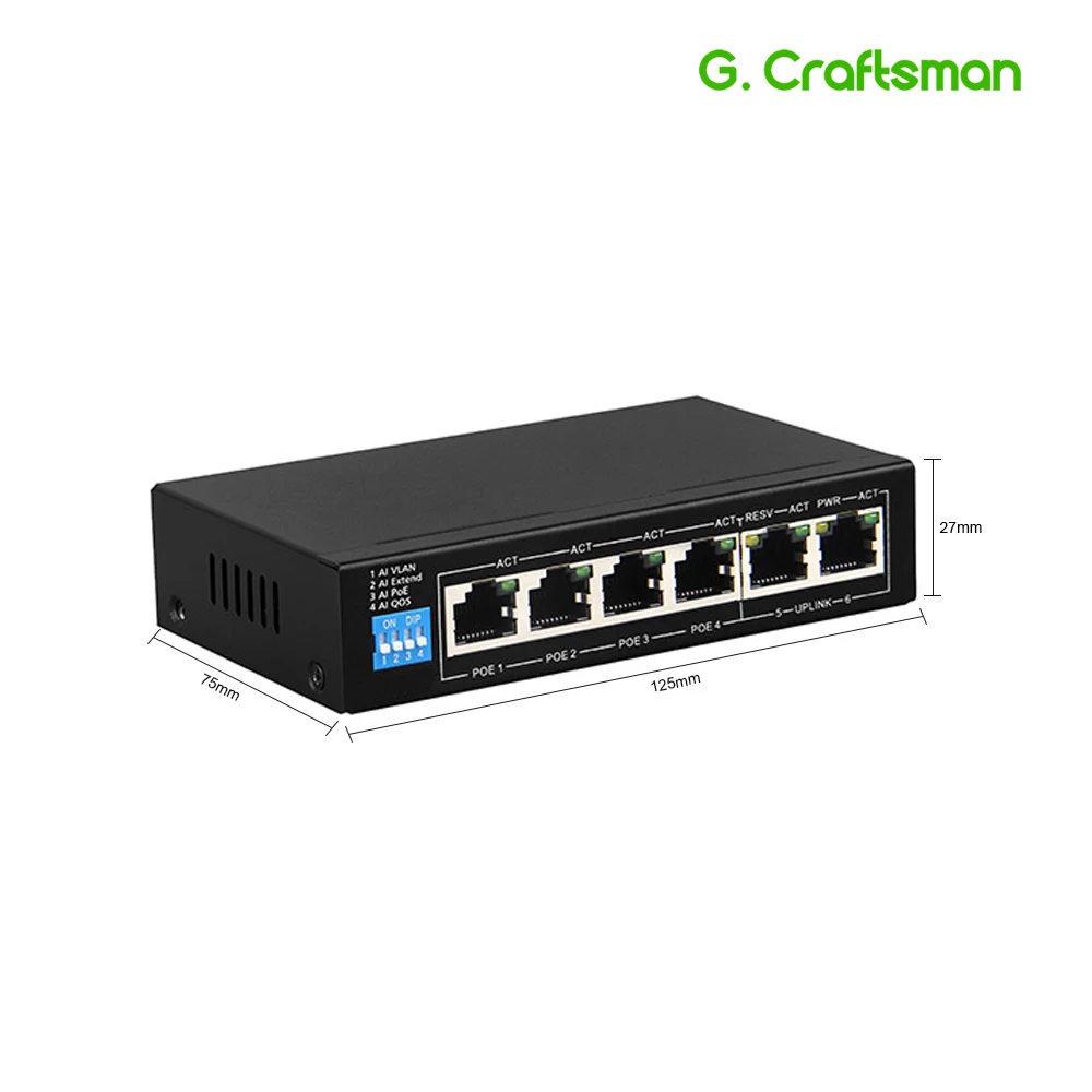 G. Meistras Visiškai 4 Port Gigabit Poe Switch Paramos IEEE802.3af/ne VAIZDO 5MP 8MP IP Kamera, Wireless AP 10/100/1000Mbps 6 Uostas