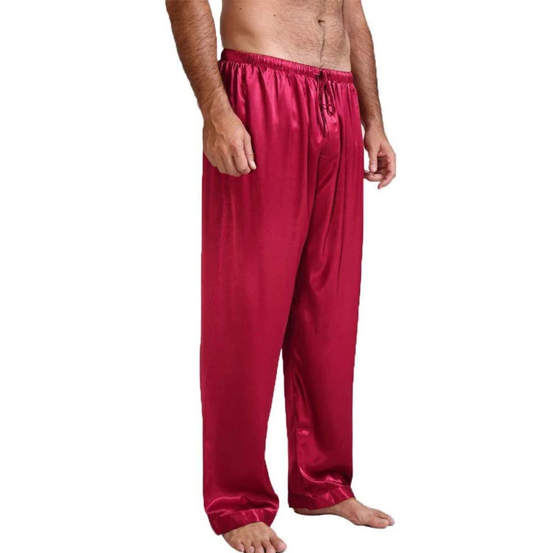 Vyrai Šilko Satino Pižama Pižamos Kelnės Lounge Kelnes Miego Likučius Seksualus Apatiniai Dydis S-XL Plus Vasaros Sleepwear naktiniai drabužiai