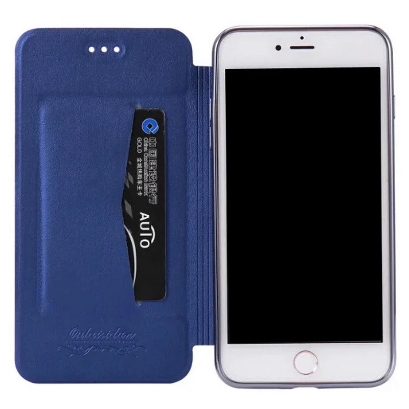 Mados Electroplate Slim Knygos Flip Case For iPhone X 10 XR XS Max 6 6S 7 8 8 Plius Pro 11 12 Mini Kortelių Lizdai Stovėti Aišku, Padengti