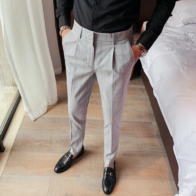 Britų Stiliaus Kokybės Ponai Slim Fit Atsitiktinis Pledas Kelnės Vyrams Drabužius 2020 M. Visos Rungtynės Verslo Oficialią Dėvėti Office Kelnės 36