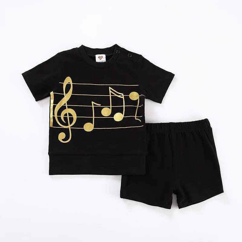 2020 nauji vaikiški drabužiai ilgai viršų ir trumpi vaikų casua glod muzikos apvalios kaklo jersey vaikas drabužius juoda spalva atsitiktinis baby set