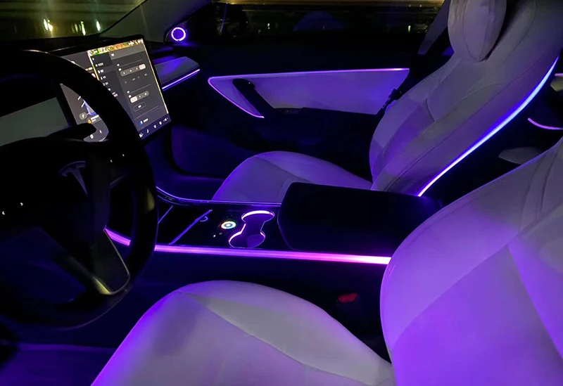 Už Tesla Model3 modelis 3. 2019 m. 2020 inter automobilių, Aplinkos Šviesos 64 spalvomis Papuošti inter lempos touch control Center ramstis ragų dangtis