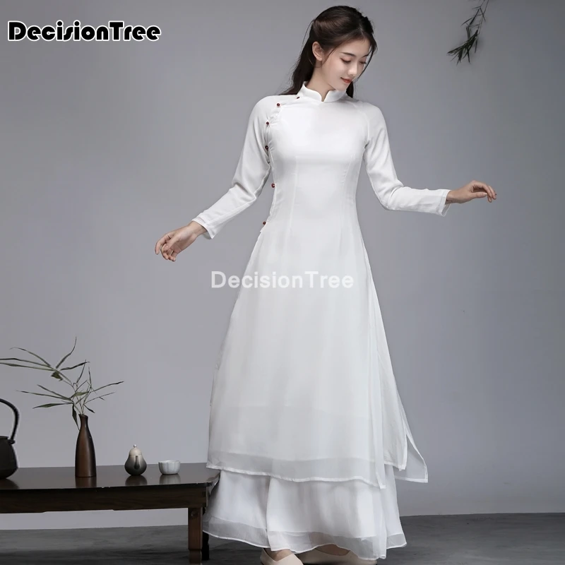 2021 kinų suknelė cheongsam qipao šalis rytų ilga suknelė ir baltas medvilnės skalbiniai moterų elegantiškas qipao skraiste retro vestido
