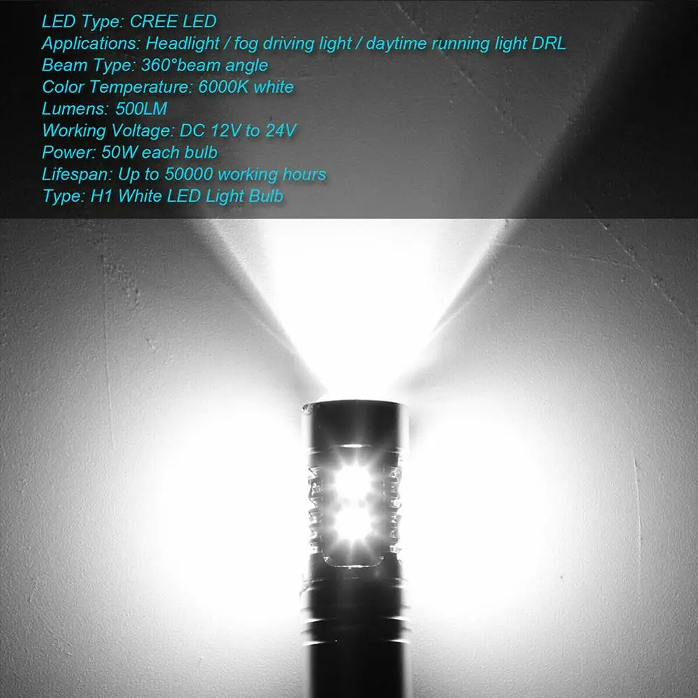 2vnt H1/H3 LED Lemputė, priekinis žibintas atsparus Vandeniui Super Šviesus Priešrūkinis Žibintas Veikia Šviesos 6000K Balta