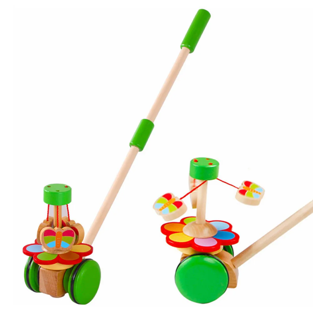 Žaislai Stumti/Traukti Kūdikių Vaikšto Mediniai Žaislai Drugelis Horizontalus Skaidrių Kūdikių Vystymosi Stadijoje Vieno Strypo Ranka Stumiamas Žaislas Dovana