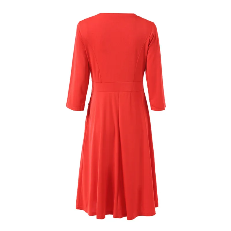 Naujas Moterų, O-Kaklo Trys Ketvirtį Raudona Suknelė Mados Mygtukas Plonas Tunika Suknelės 2020 M. Rudenį Atsitiktinis Office Lady Kelio Ilgis Suknelės