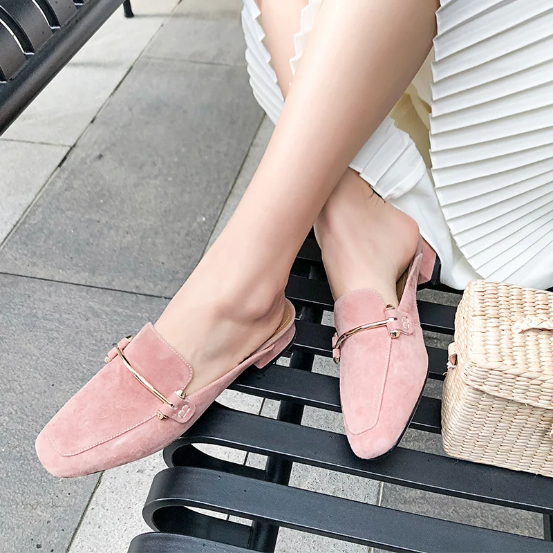 MNIXUAN aukštos kokybės moterų batai siurbliai, kuriems kojų mulų 2018 antumn naujas aikštėje kojų originali oda vidutinio kulniukai ne aukštakulniai sandalai