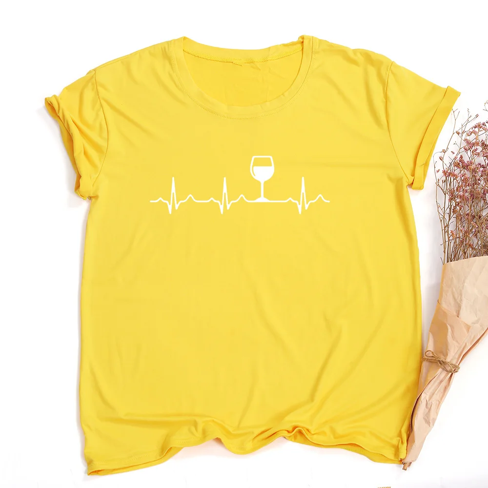 Vyno Širdies Vyno Gėrėjas Marškinėliai Moterims Atsitiktinis Audiniu O-Kaklo Moterų Marškinėliai Lady Yong Mergina Viršuje Tee Baras