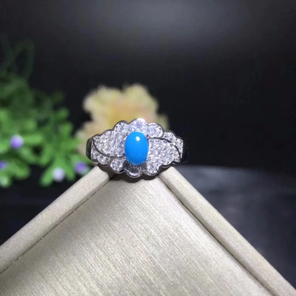Gamtos mėlyna turkio spalvos žiedas, retų brangakmenių, išskirtinį stilių, 925 sterlingas sidabro, ponios išskirtinis žiedas