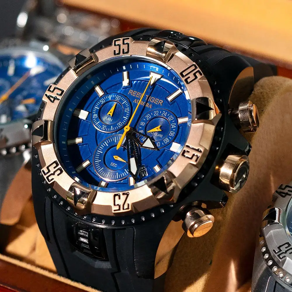 Rifas Tigras/RT Vyrų Sporto Laikrodžiai Kvarcinis laikrodis su Chronograph ir Data Didelis Ciferblatas Super Šviesos Plieno Dizaineris Žiūrėti RGA303