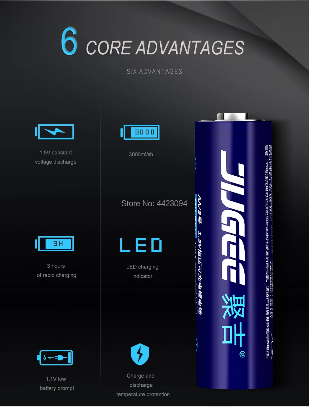 2019 naujas JUGEE 1,5 v 3000mWh AA Li-polimero ličio baterija Naujausias technologijas atnaujinti