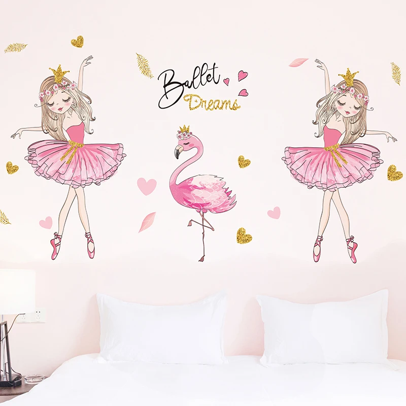 Rožinė Palieka Merginos Flamingo Namų Dekoro Sienos Menas, Lipdukas Plakatas Mergaitės Kambarį Miegamojo Tapetai Lipni Apdaila