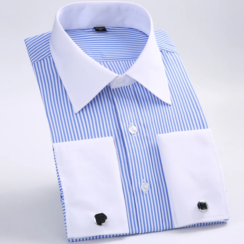 Laisvas didelio dydžio vyriškų prancūzijos rankogalių segtukai marškinėliai ilgomis rankovėmis flanelė verslo atsitiktinis marškinėliai camisa masculina dryžuotas kietas 6XL 5XL