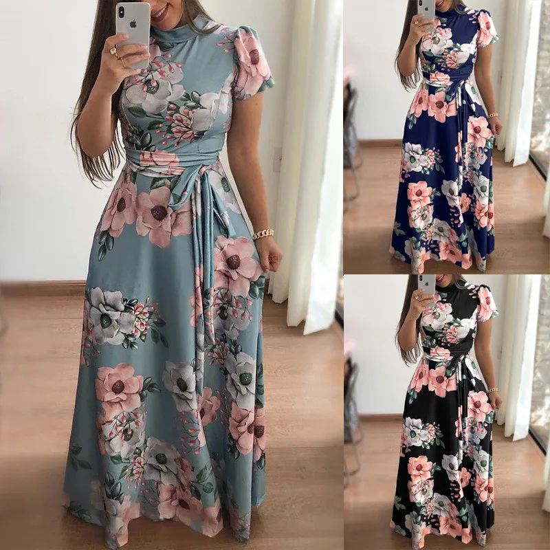 Rogi Rudenį Moterys Maxi Suknelė Gėlių Spausdinti Boho Paplūdimio Suknelės Moterų Golfo Šalies Ilga Suknelė Plus Size Vestidos Verano 2020 M.